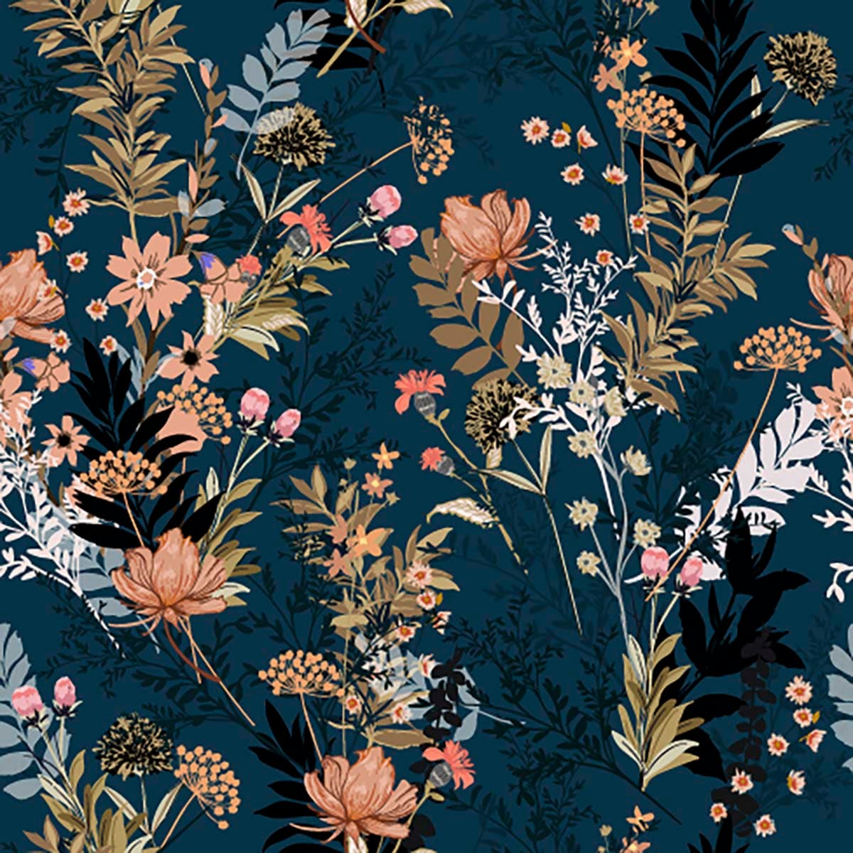 A floral pattern on a blue background pattern detail