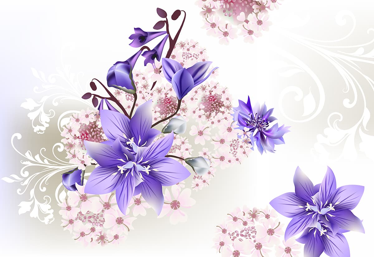 Blossom Purple Floral White Background Wallpaper pattern detail