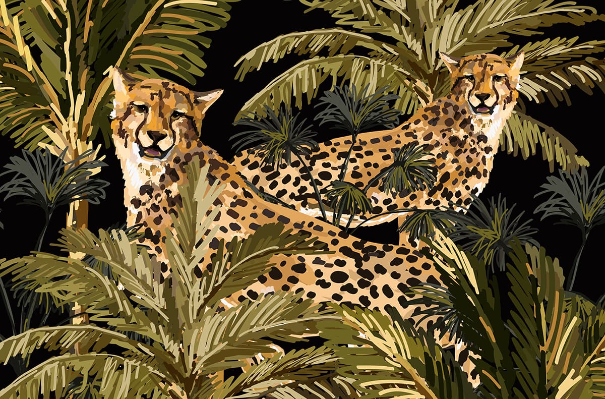 Realistic Wildlife Jungle with Two Cheetahs Wallpaper pattern detail