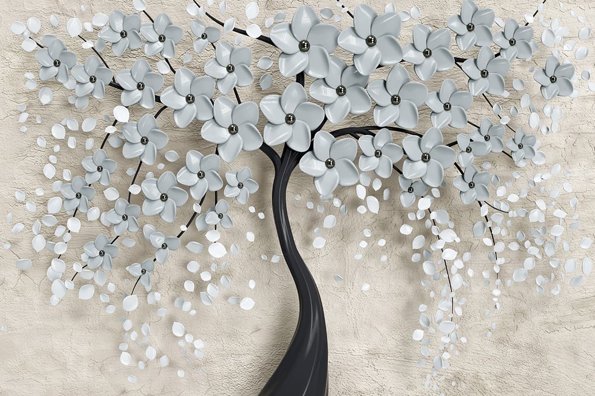 A tree with flowers and leaves pattern detail