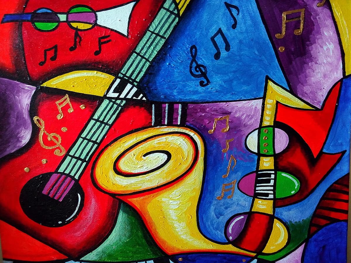 Elegant Music Instruments Art Composition Wallpaper pattern detail