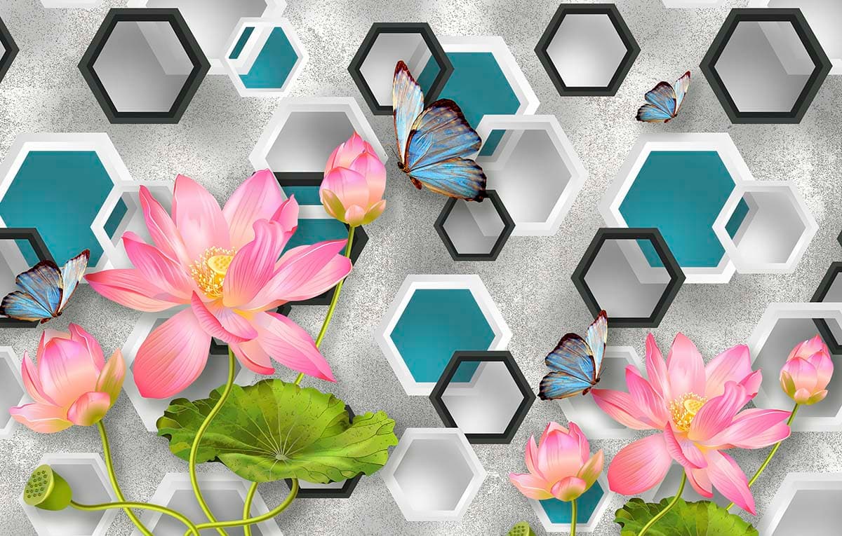 Flowers and Butterflies Pattern Elegant Wall Mural Wallpaper pattern detail