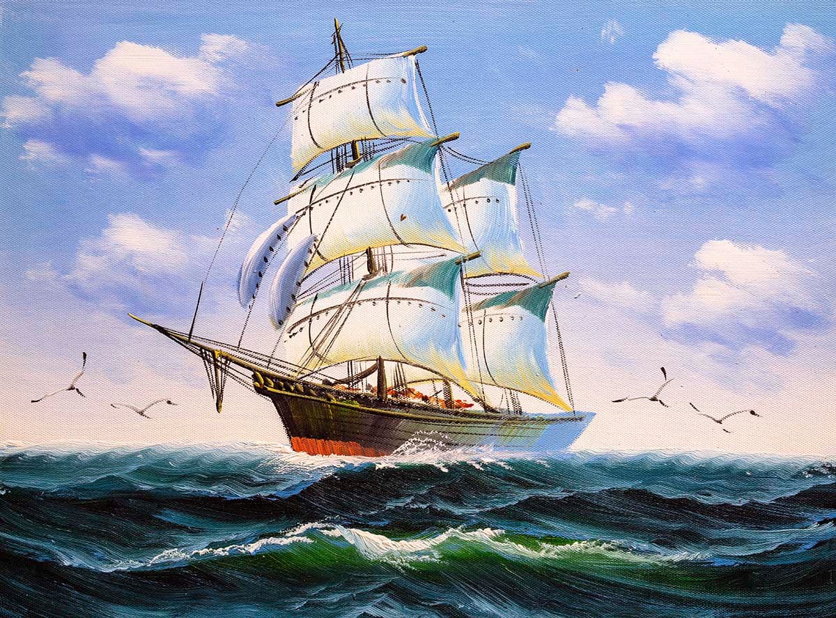 Ocean Ship Painting Artistic Wallpaper for Wall pattern detail