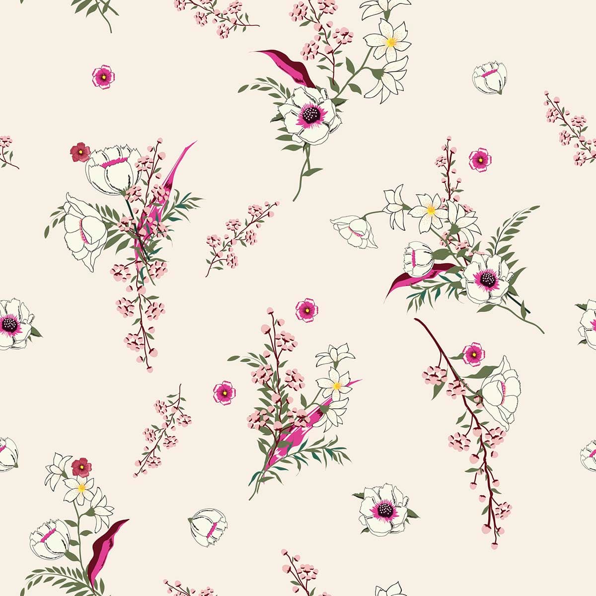 A pattern of flowers on a white background pattern detail