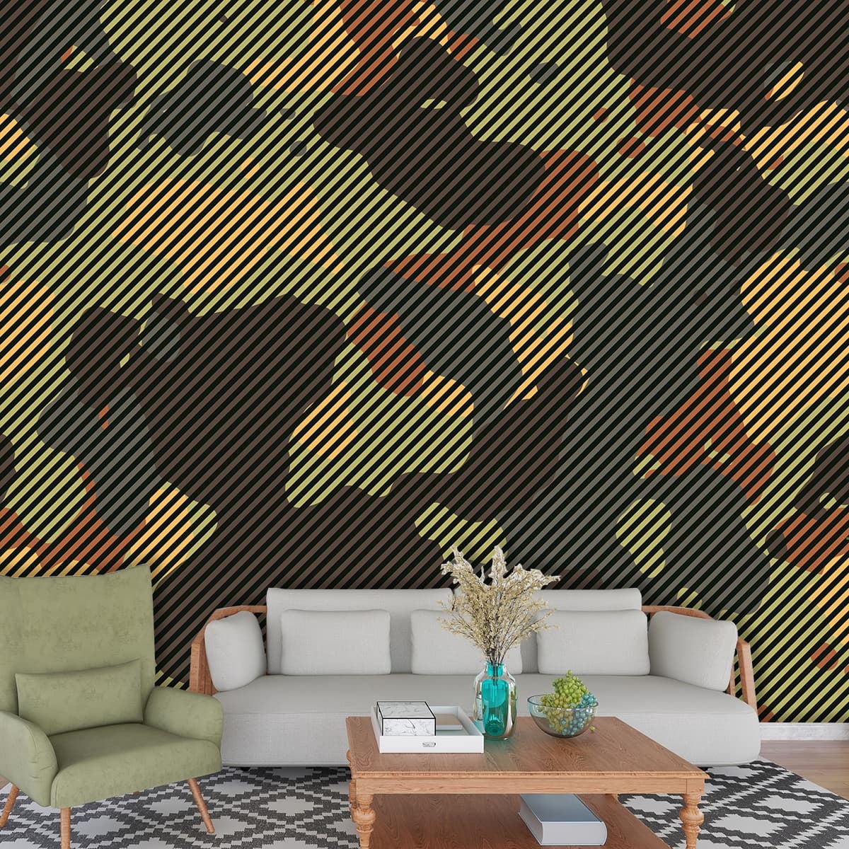Premium Black and Yellow Stripe Design Wallpaper shown in a room