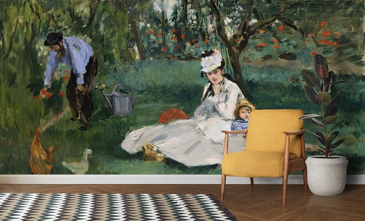 Nature Scene Woman and Child Sitting wallpaper shown in a room