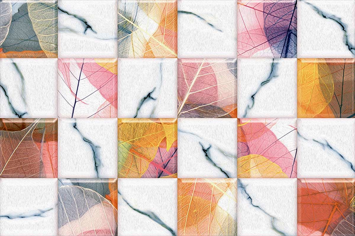 A tile with colorful leaves pattern detail