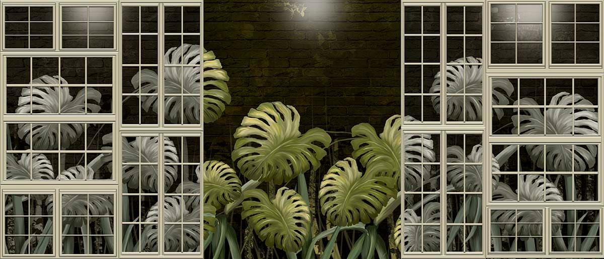 Minimal Window Scene with Indoor Plants wallpaper pattern detail