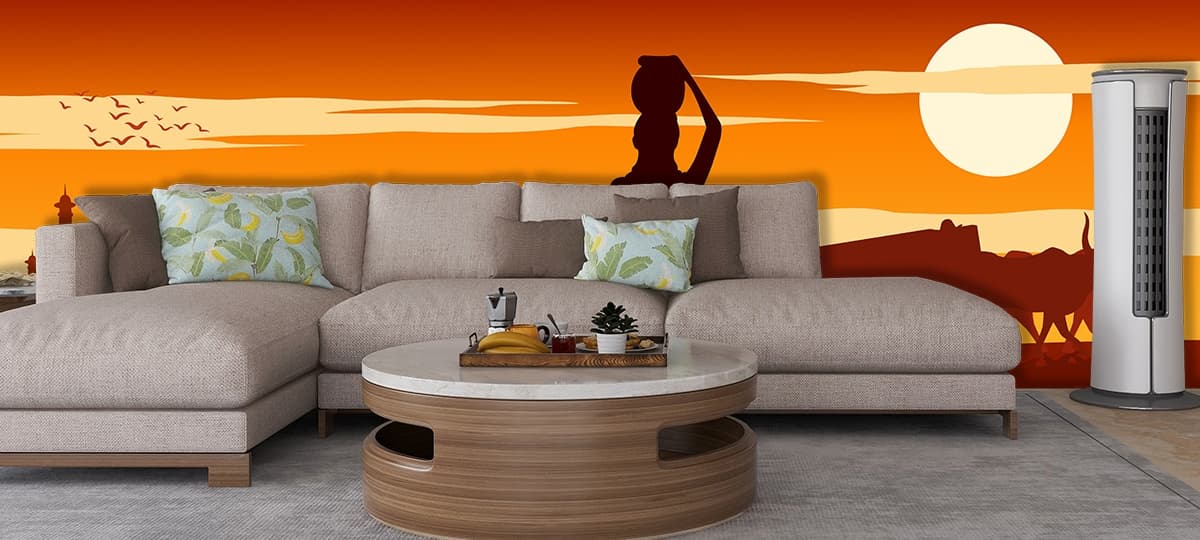Traditional Woman Silhouette Jug Art Design Wallpaper shown in a room