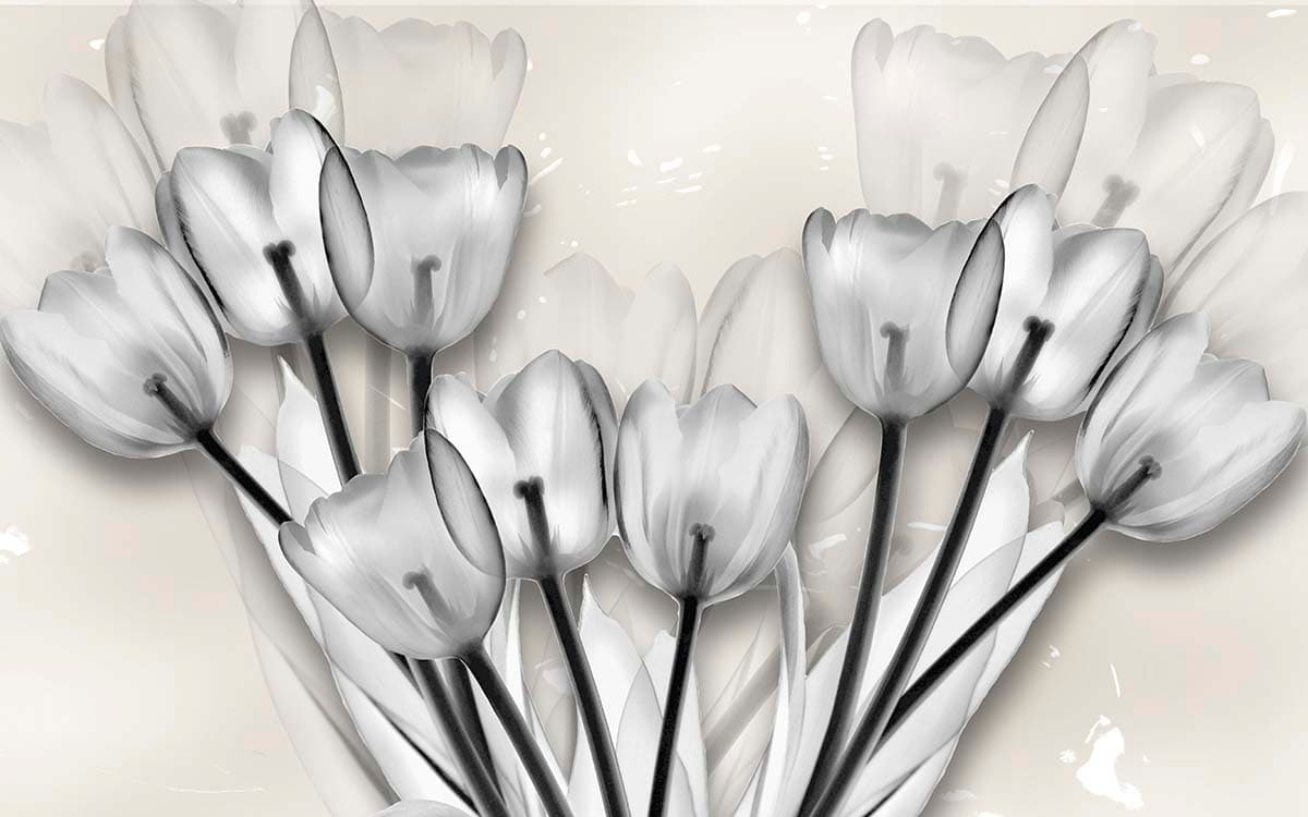 Simple 3D Style Large Black Tulip Wall Wallpaper pattern detail