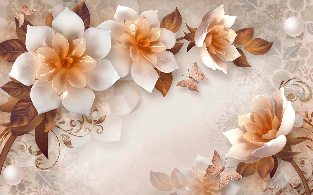 A Wallpaper for Wall of White Blossom Flowers pattern detail