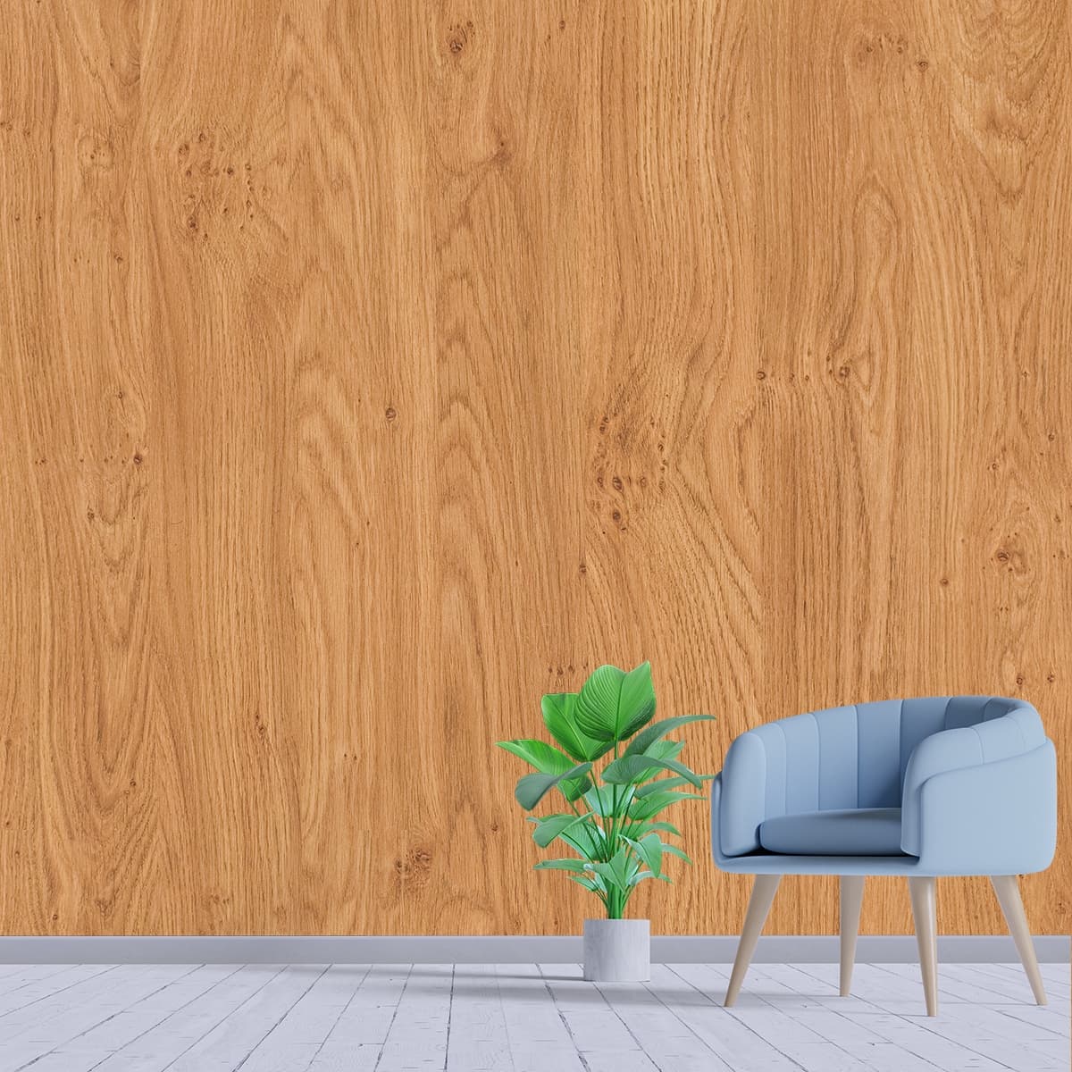 Natural Oak Wood Texture Wallpaper shown in a room