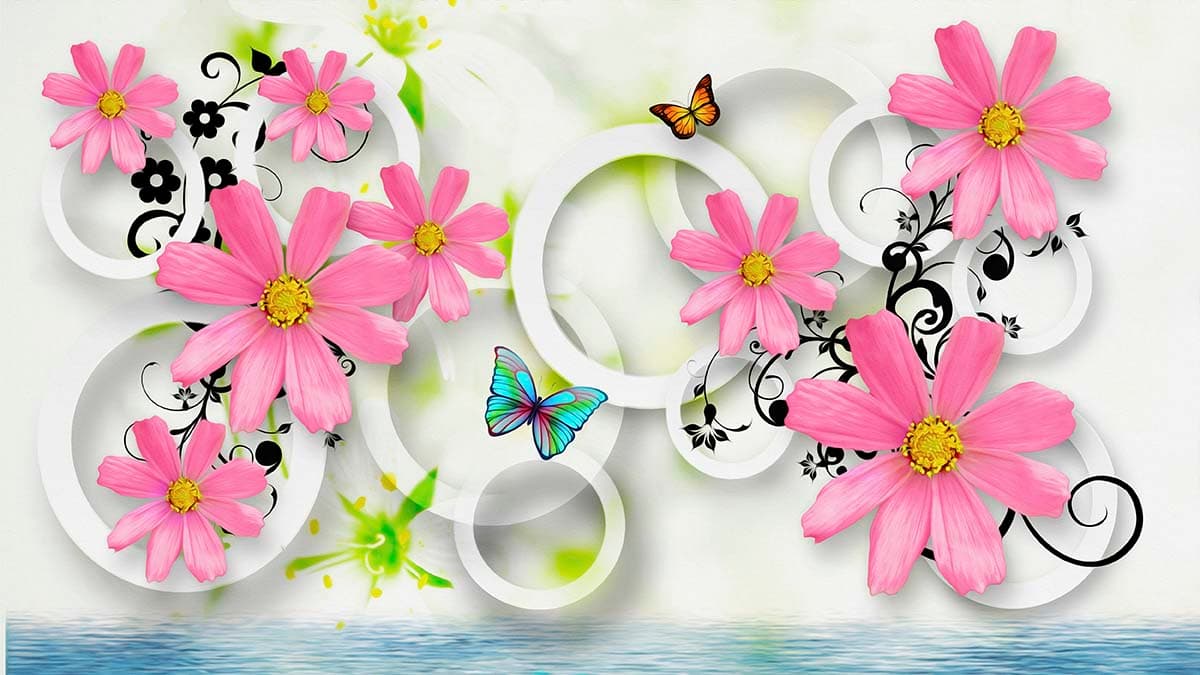 Aesthetic Pink Floral Butterfly Circle Wallpaper pattern detail