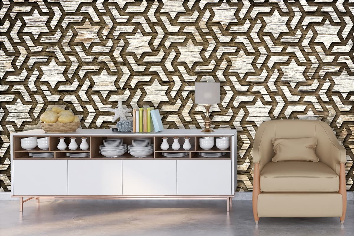 Natural Wood Surface Pattern Interior Wallpaper shown in a room