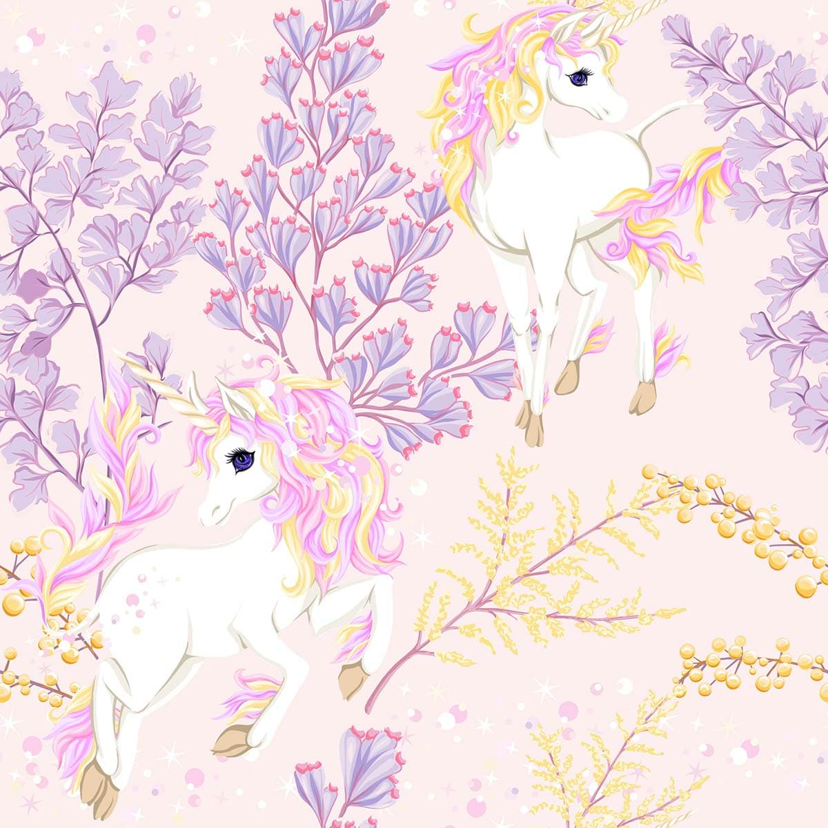 Beautiful Unicorns and Flowers Wallpaper pattern detail