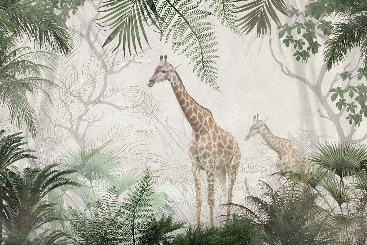 Beautiful Giraffes in Tropical Paradise wallpaper pattern detail