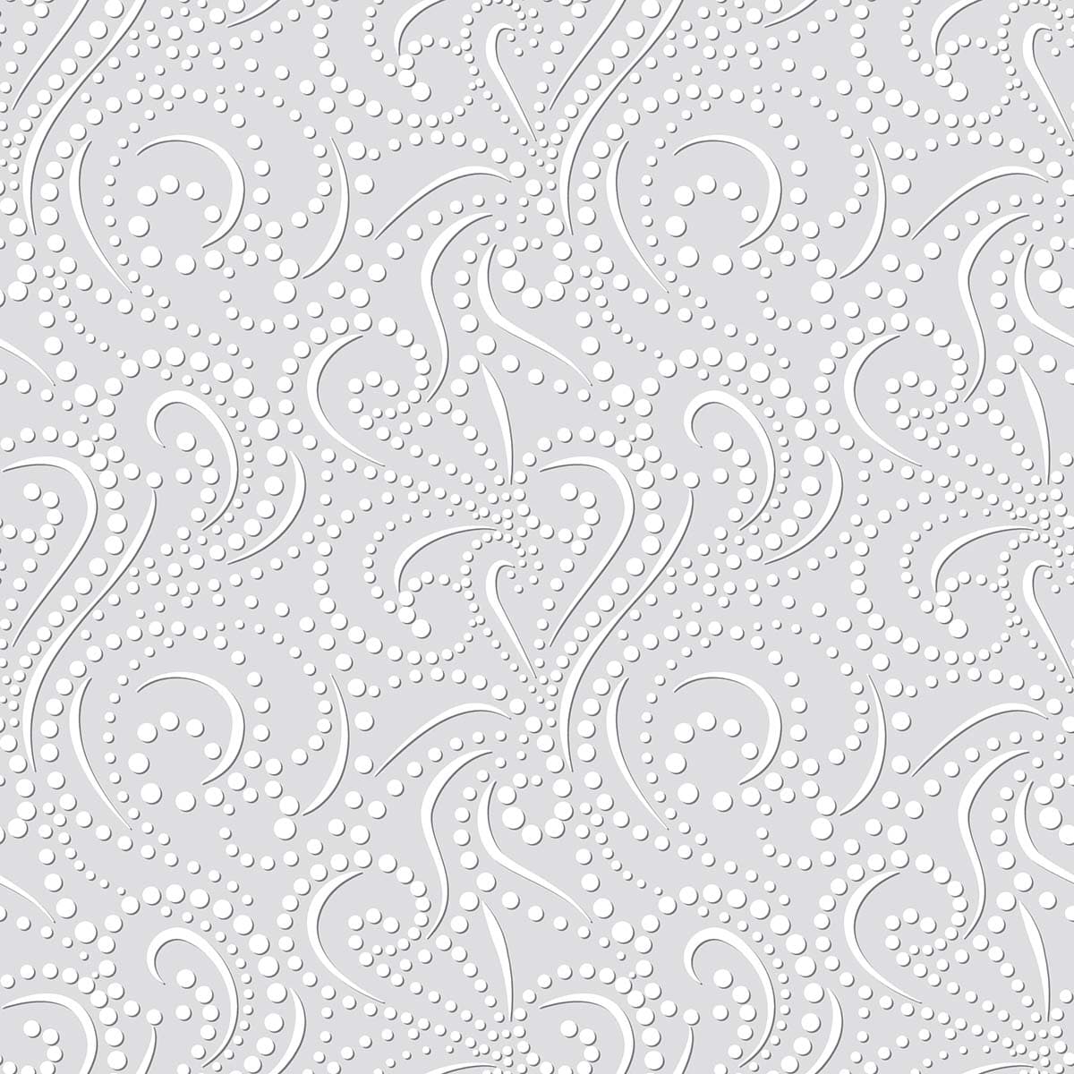 A white pattern with dots and swirls pattern detail