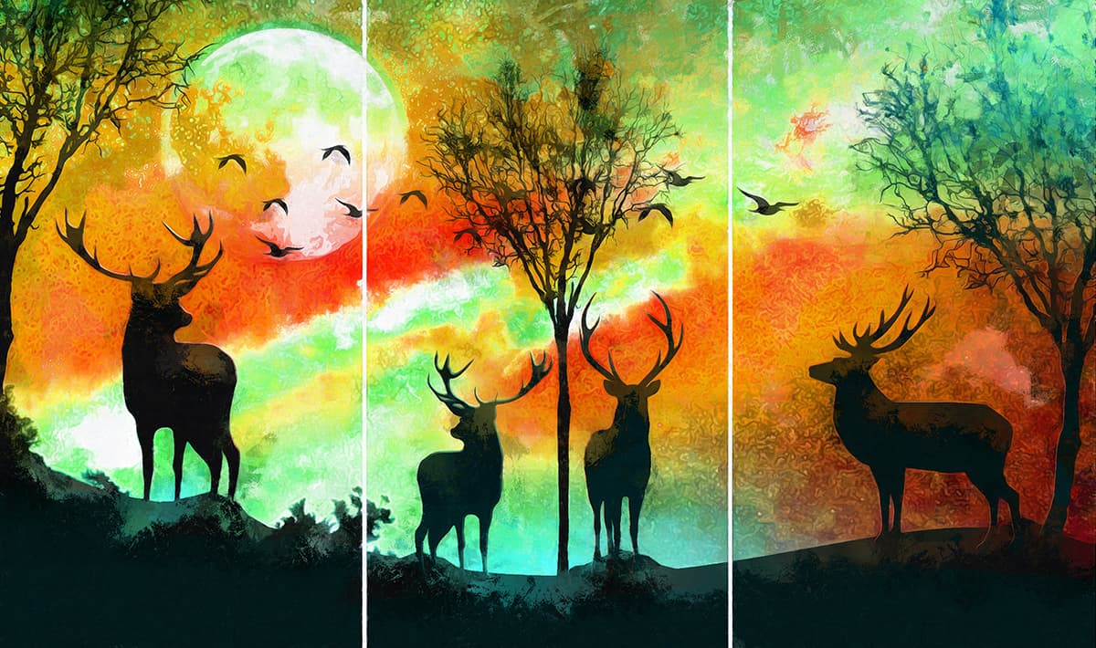 Luxury Deer Sunset Landscape Wall Mural Wallpaper pattern detail