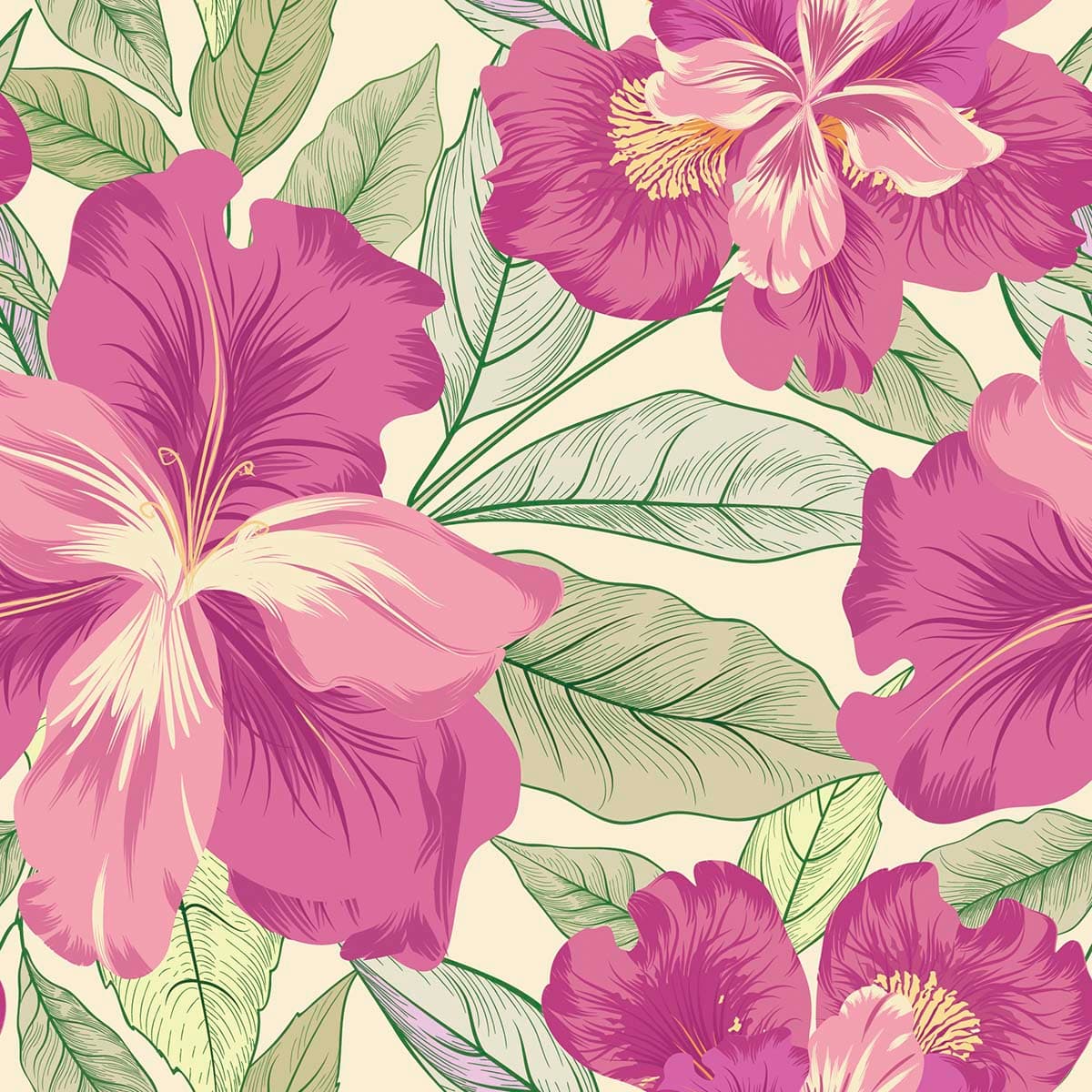 A Painting like Wallpaper of Hibiscus Flowers for Wall pattern detail