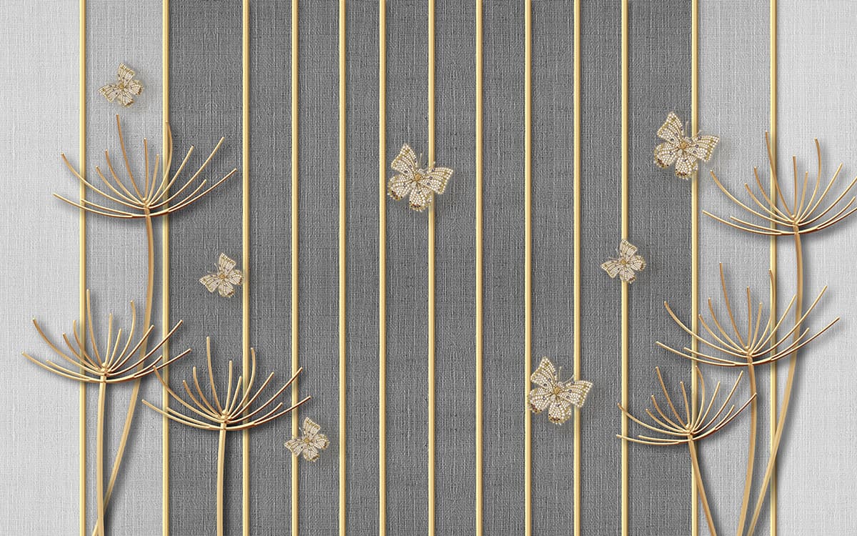 Artistic Grey Botanical Butterfly Scene wallpaper pattern detail