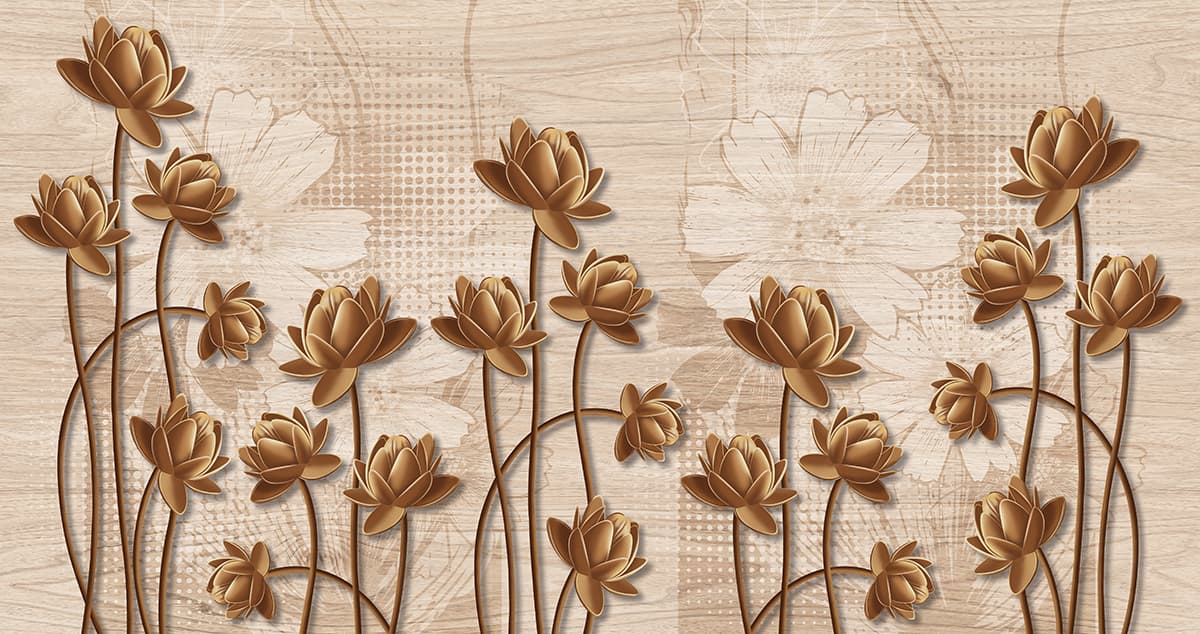 Elegant Brown Lotus Floral Pattern Home Wallpaper pattern detail