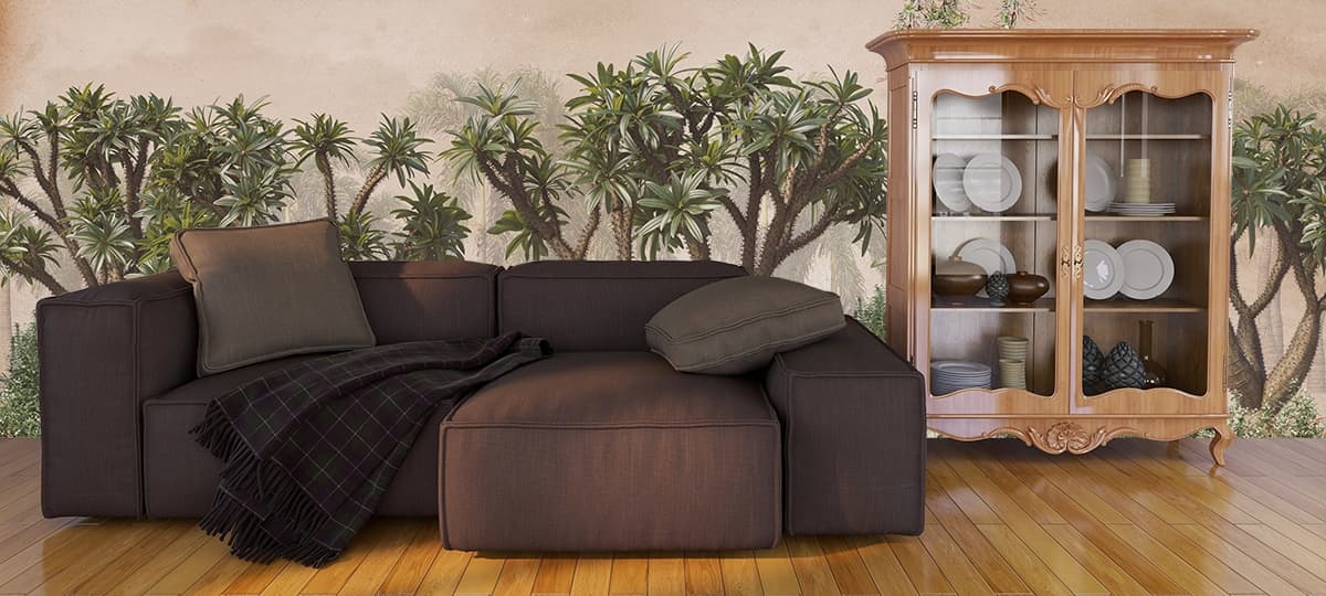 Lush Green Trees and Bushes Nature Landscape Wallpaper shown in a room