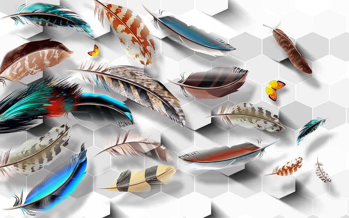 Beautiful 3D Bird Feathers for a Luxury Feature Wallpaper pattern detail