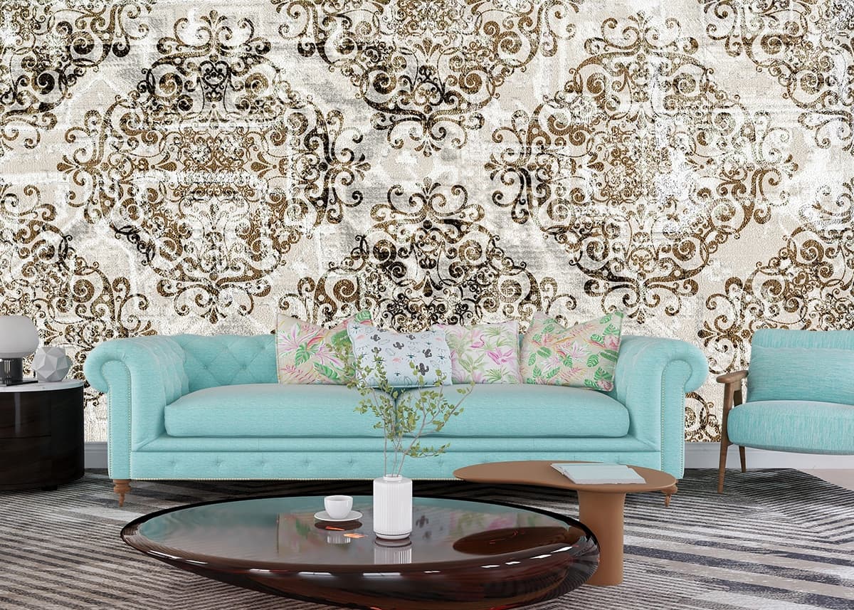 A Seamless Vintage Wallpaper with Floral Design shown in a room