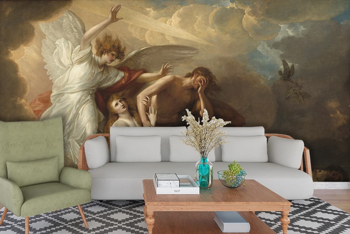 Expulsion of Adam and Eve from Paradise Wallpaper shown in a room