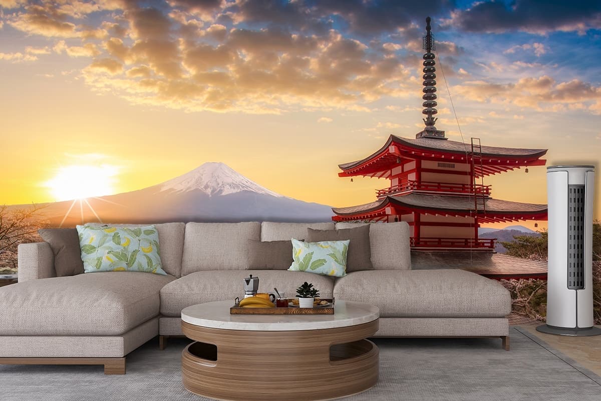 Elegant Sunrise Over Fuji Interior Wall Wallpaper shown in a room