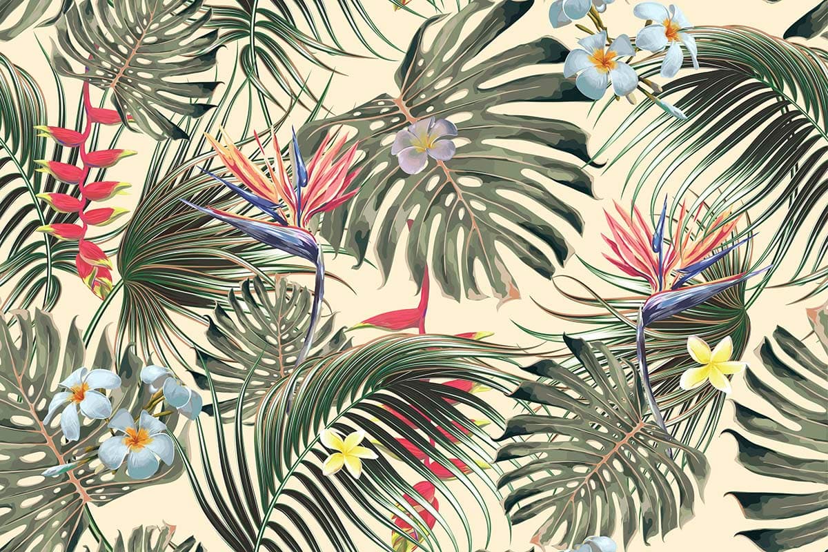 Premium Tropical Floral Jungle Pattern Wallpaper pattern detail