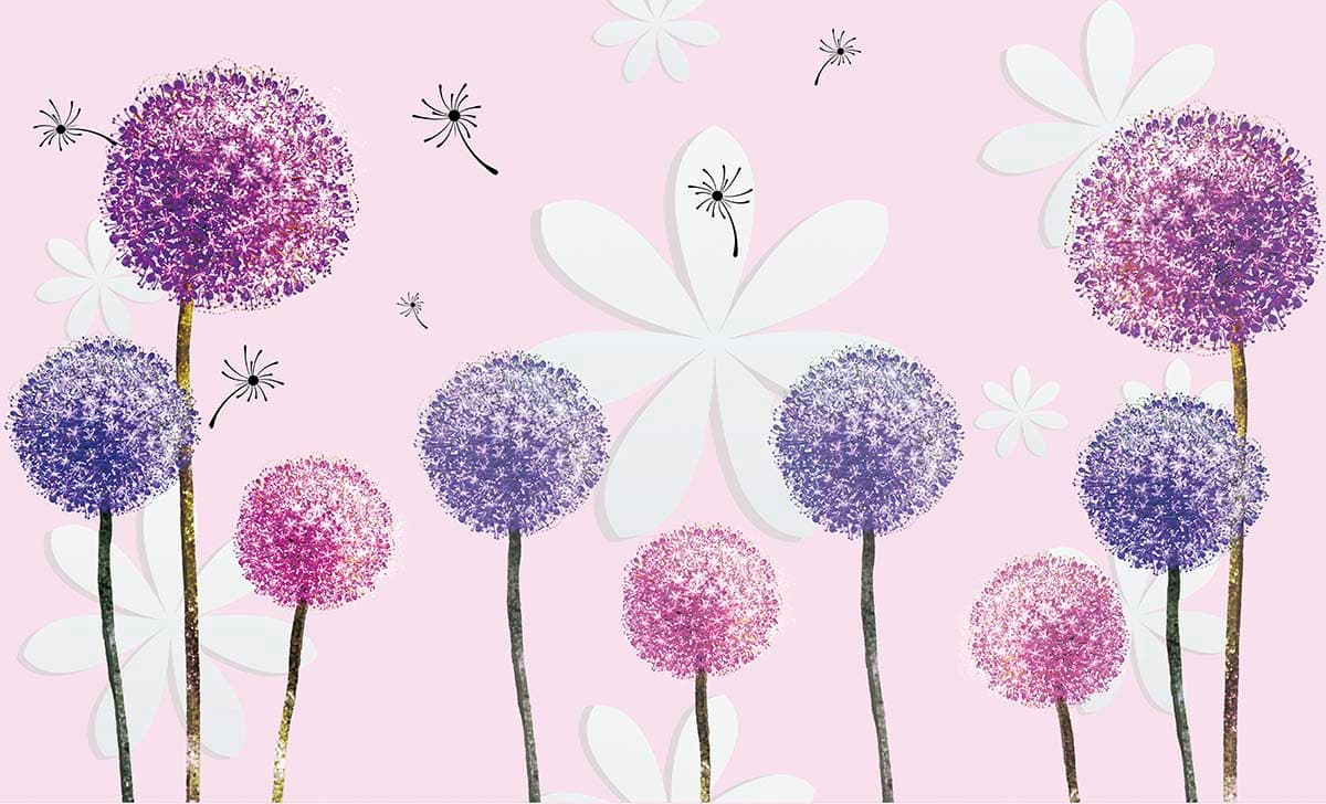 Elegant Pink Purple Floral Pattern Interior Wallpaper pattern detail