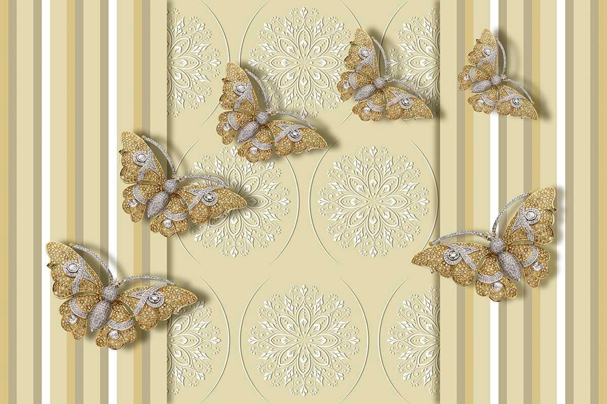Stylish Butterfly and Floral Pattern Wallpaper pattern detail