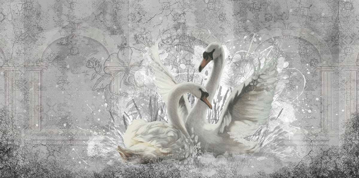 Royal White Swans in Snow Luxury Wallpaper pattern detail