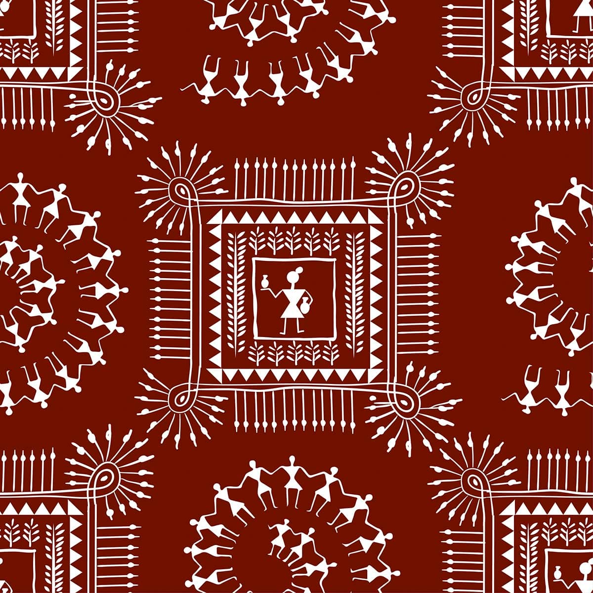 Tribal Art Warli Art Painting Wallpaper Mural pattern detail