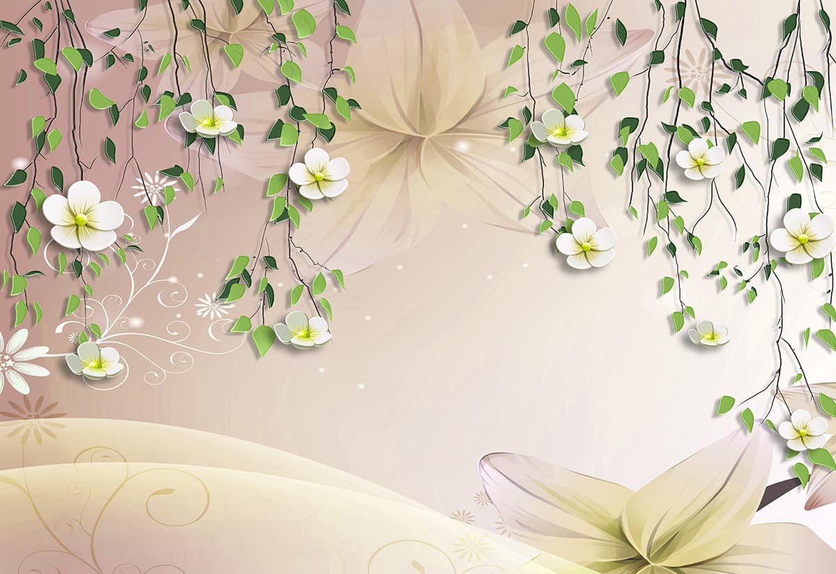 Flower and leaf motif on the wallpaper pattern detail