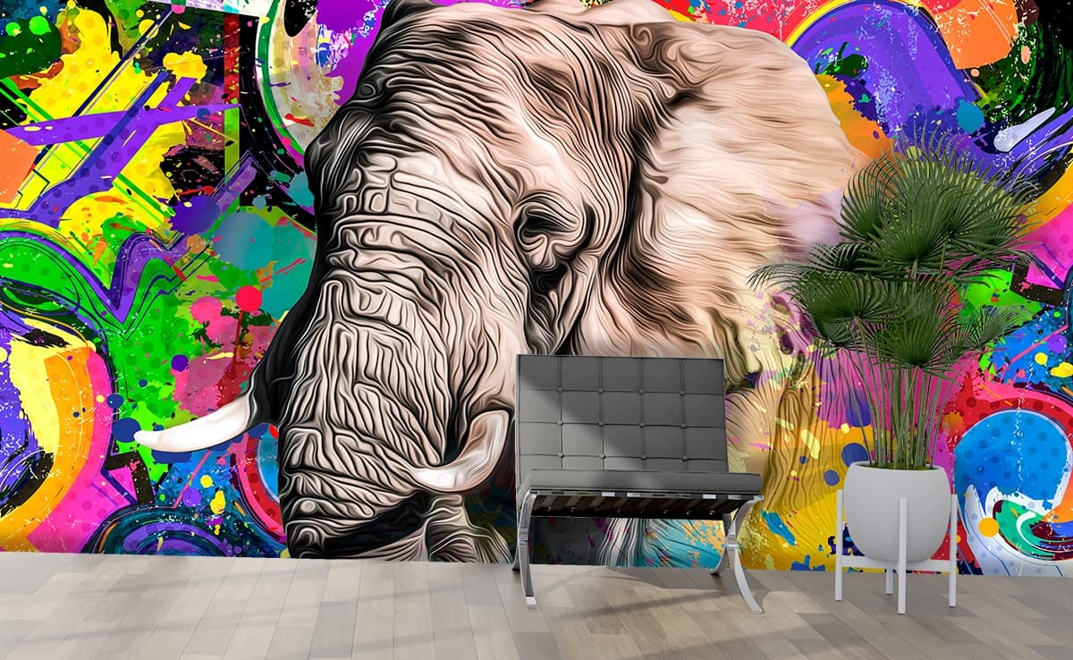 Aesthetic Elephant Vibrant Background Design Wallpaper shown in a room