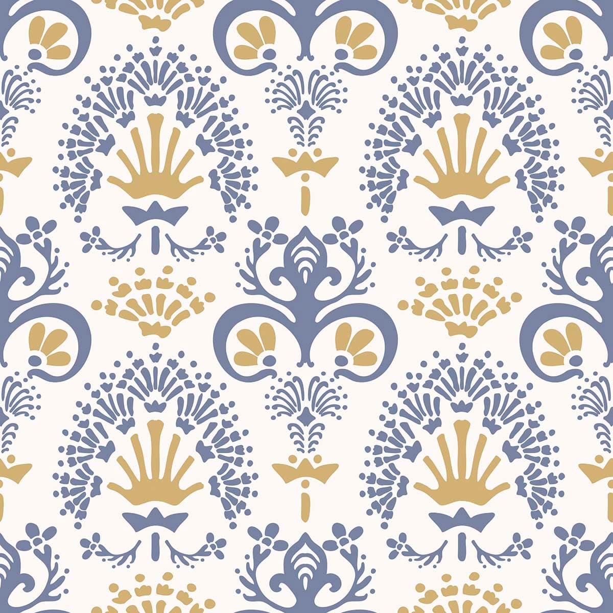 Blue and Yellow Blossom Mural Wallpaper pattern detail