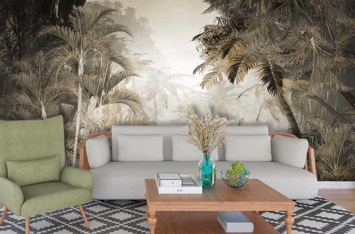 A forest with trees and plants shown in a room