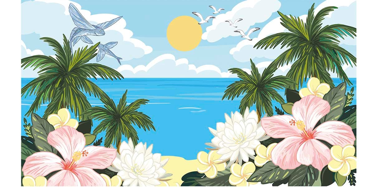 Bright Blue Sea and Summer Island Paradise Wallpaper pattern detail