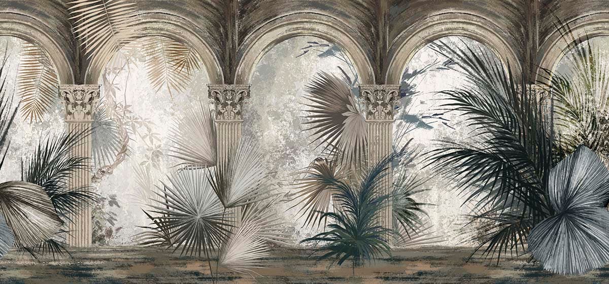A wallpaper with columns and plants pattern detail