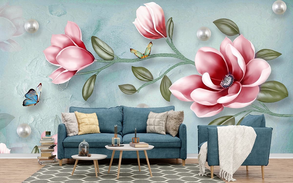 Aesthetic Floral Pearl Pattern for Stylish Home Wallpaper shown in a room