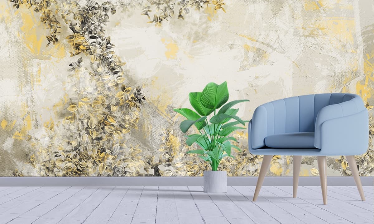 Elegant Pink Botanical Close-Up Leaves Wallpaper shown in a room