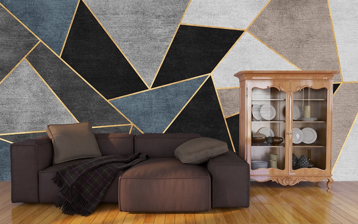 Artistic Geometric Shapes Wall Background Wallpaper shown in a room