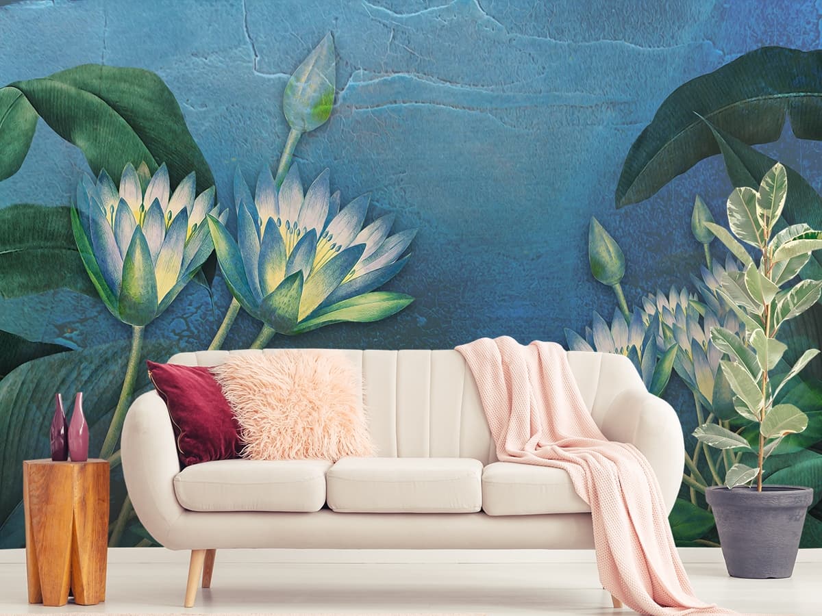 Lotus Zen Oasis Wall Mural Design Wallpaper shown in a room