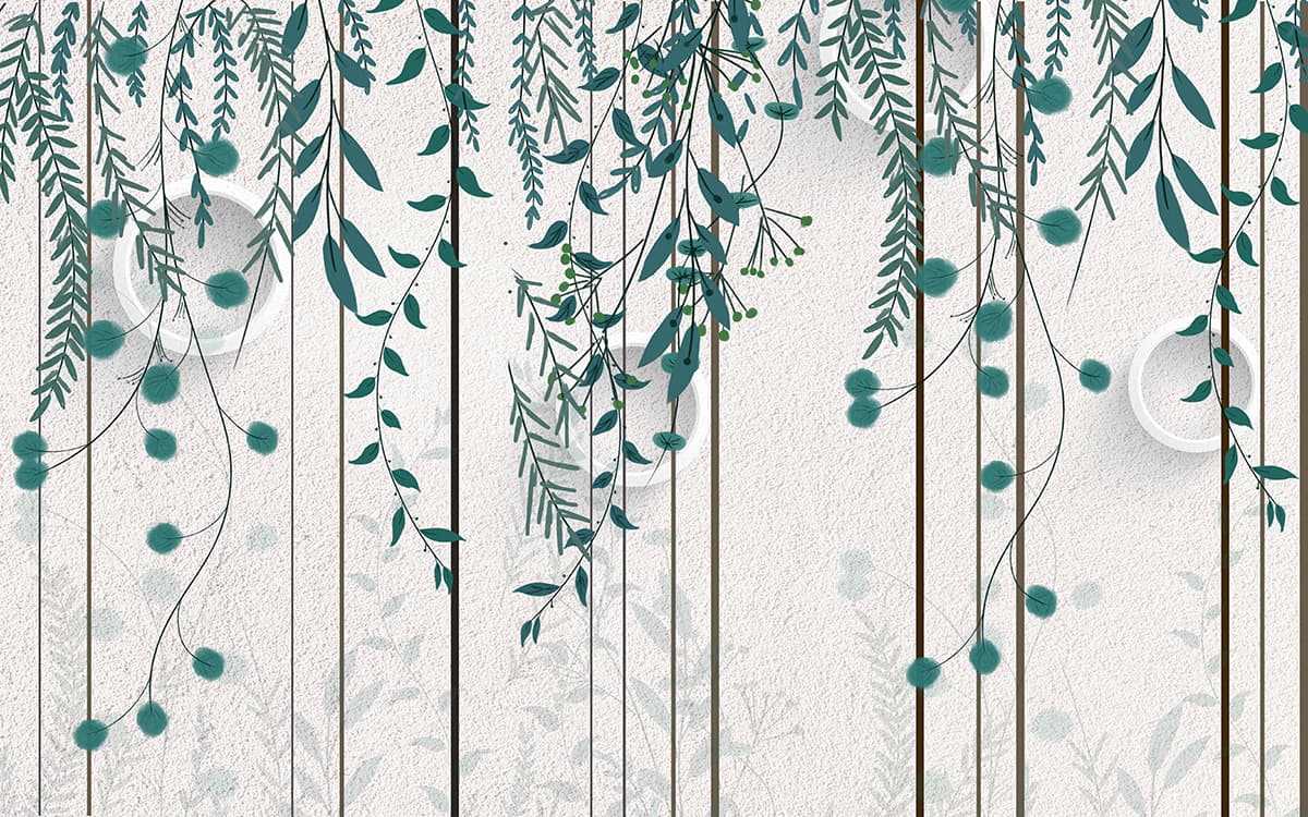 A white fence with green leaves pattern detail