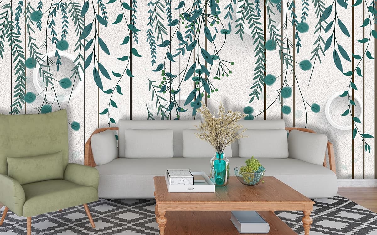 A white fence with green leaves shown in a room