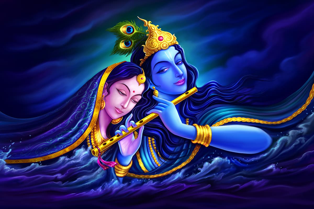 Divine Blue Color Radha Krishna Wallpaper Mural pattern detail