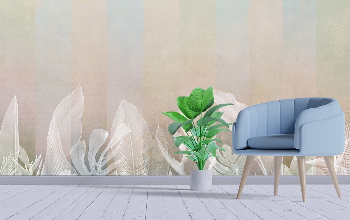 Aesthetic Leaf Close-Up Nature Pattern Wallpaper shown in a room