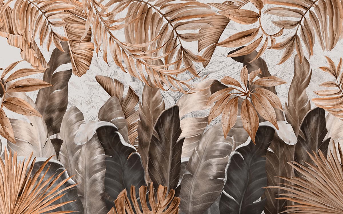 Tropicalia, Serene Tropical Leaves Bedroom Wallpaper pattern detail